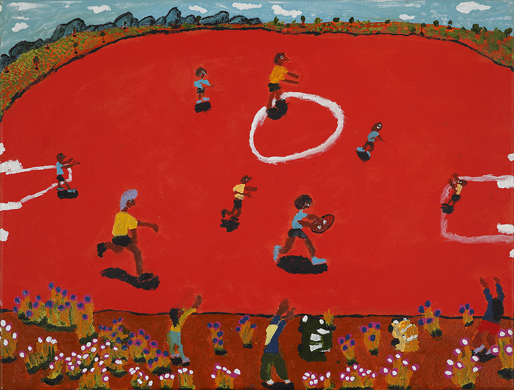 They're playing footy in community, somewhere 'round South Australia way. They sayin' 'come on! come on!' - Painting - Billy Kenda