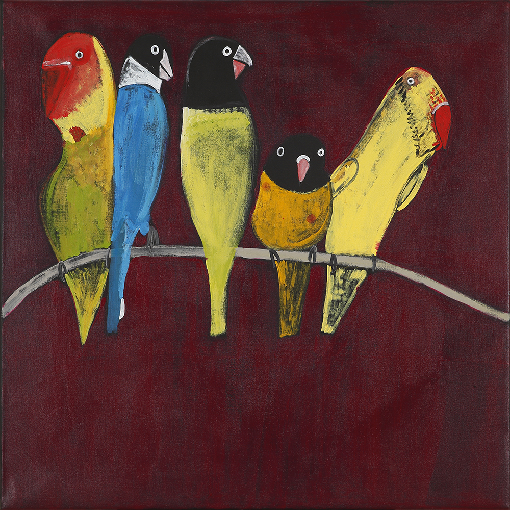 Jurlpu kuja kalu nyinami Yurntumu-wana (Birds that live around Yuendumu) - Painting - Wilma Napangardi Poulson