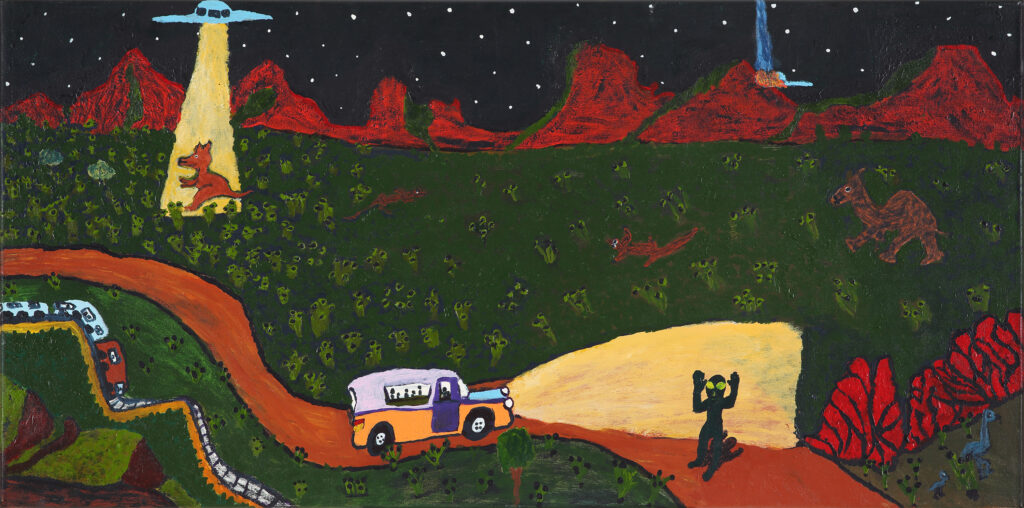 Night time. They travellin' to see family - Painting - Billy  Tjampitjinpa Kenda