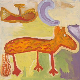 Untitled [Dingo, helicopter, and the moon] - Painting - Doreen Chapman