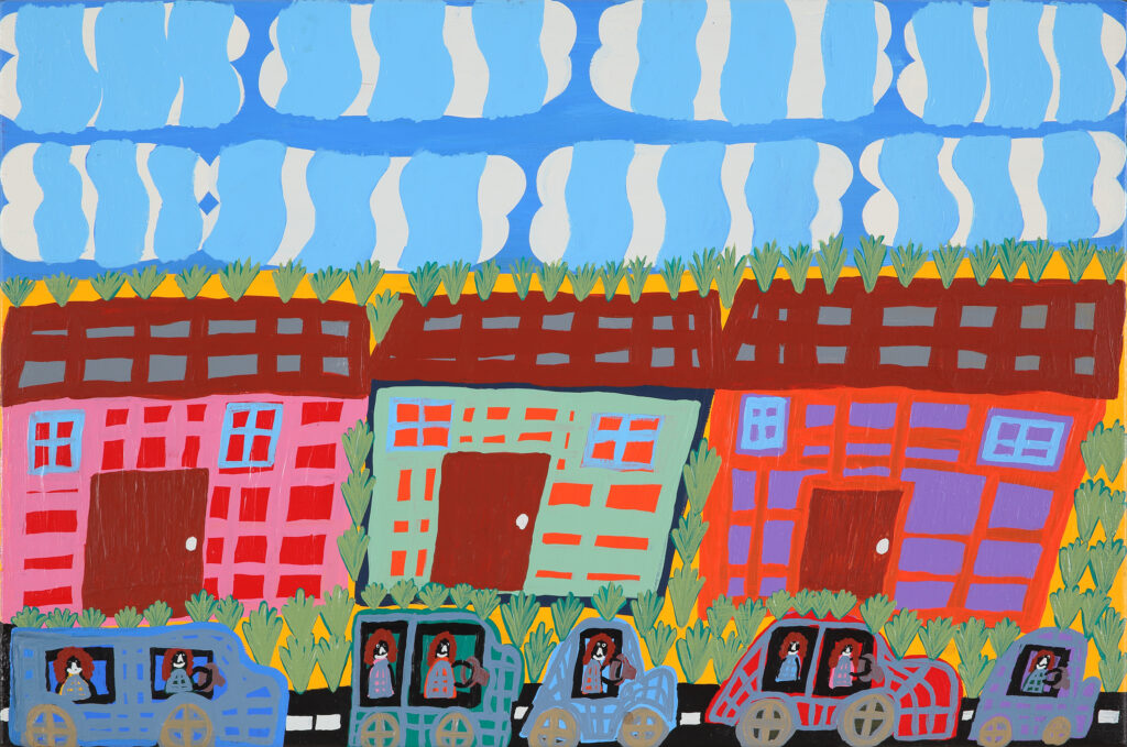 Three houses in Hermannsburg - Painting - Ingrid Williams